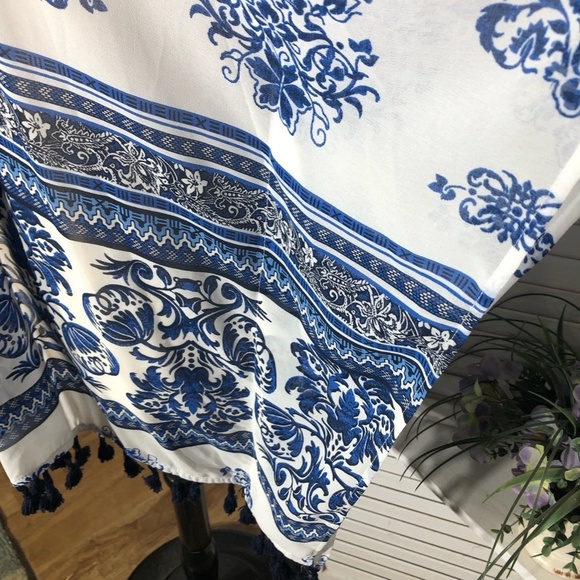 Xhilaration Kaftan Tunic Cover Up Floral White Blue XXL - Picture 10 of 11